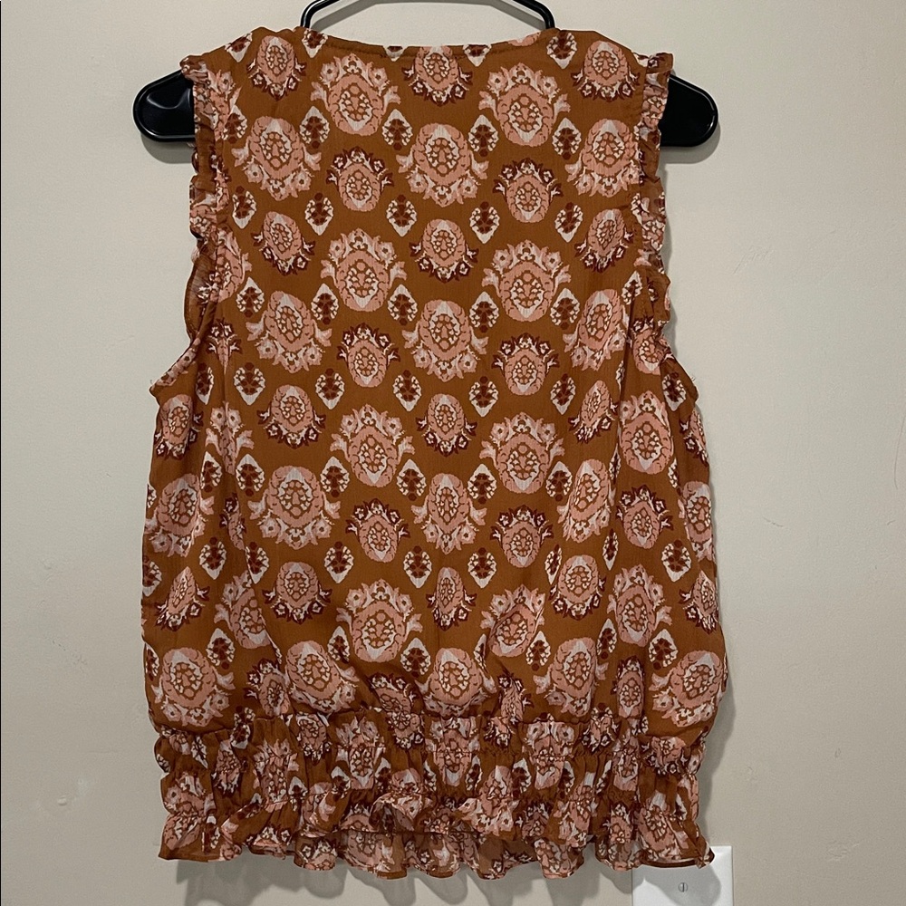 ECLAIR Floral Ruffle Sleeveless V-Neck Women's Blouse Size Large - Picture 2 of 6